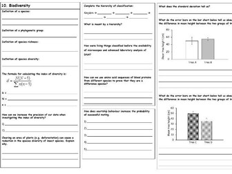Biology AS - Biodiversity summary sheet