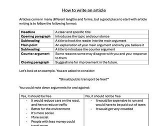 How to write an article worksheet