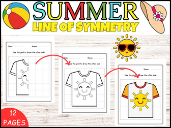 Fun Summer Line of Symmetry Math Activity| Back To School Symmetry & Coloring