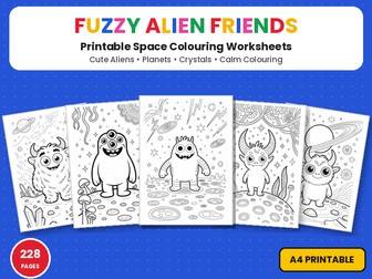 Fuzzy Alien Friends Colouring Pages | 228 Cute Space Creature Printable Colouring Page Worksheets
