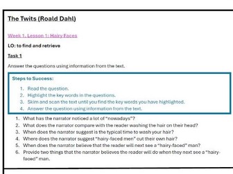 Reading unit of work based on "The Twits" by Roald Dahl