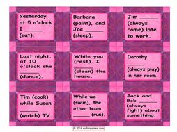 Past Continuous Tense Card Game 4 Pages = 36 Cards