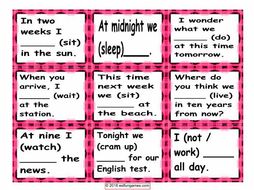Future Continuous Tense Card Game 4 Pages = 36 Cards