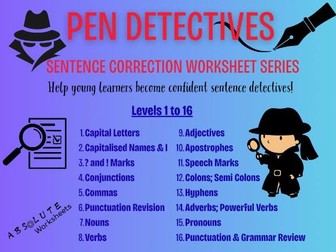 KS2 Nouns - Sentence Correction and Creative Writing Pen Detectives Level 7 Worksheets SPAG