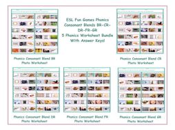 Phonics Consonant Blends BR-CR-DR-FR-GR 5 Worksheet Bundle