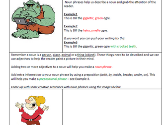 Noun phrases and prepositional phrases worksheet. (Editable and pdf)