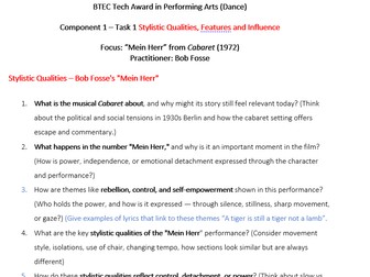 Component 1 Complete Resource Bob Fosse Btec Tech Award in Performing Arts