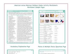 American versus Mexican Holidays Combo Activity Worksheets
