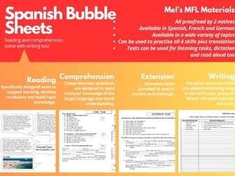 Eating out -  Spanish Bubble Sheets - Reading and Writing