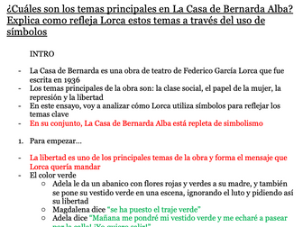 Essay plan for A level Spanish La Casa de Bernarda Alba