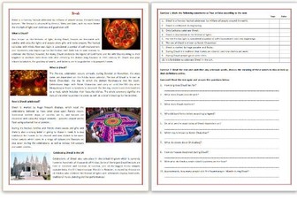 Diwali - Reading Comprehension Worksheet