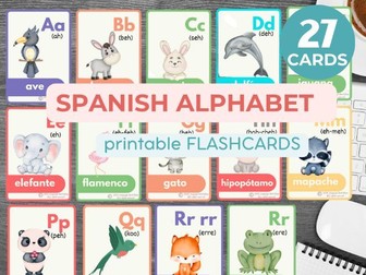 SPANISH ALPHABET flashcards with Watercolour Animals | Educational Printable flashcards | Preschool