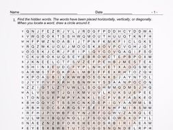 Body Parts Wordsearch Worksheet