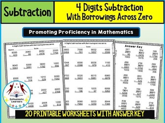4-Digit Subtraction with Borrowing across Zeros Worksheets – Practice Activity