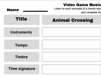 Video Game Music Comparison Lesson Plan and Worksheet