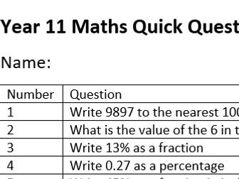Foundation Maths Revision 100 Quick Questions Set 1 - Day 3