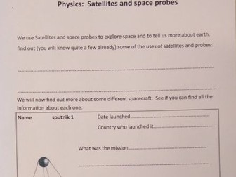 Space probes and satellite research KS 3 and common entrance