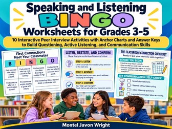 Speaking and Listening Bingo Activities | Grades 3–5 | Peer Interviews & Active Listening Worksheets