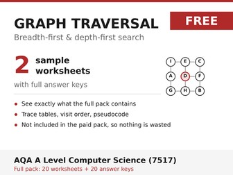 FREE Graph Traversal BFS & DFS Sample | AQA A Level Computer Science 7517 | 2 Worksheets + Answers