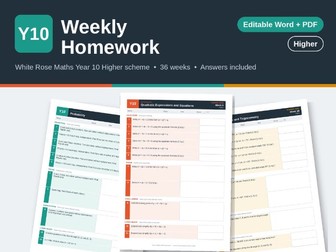 Year 10 Higher Weekly Maths Homework – White Rose aligned