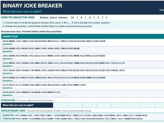 Binary Numbers Codebreaker Jokes Worksheet with Answers | KS3