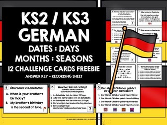 GERMAN DATES DAYS MONTHS SEASONS CHALLENGE CARDS FREEBIE