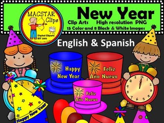 FREEBIE Happy New Year Clipart Digital Images English and Spanish Clips