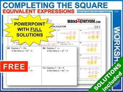 Completing the Square (Progressive Worksheets)
