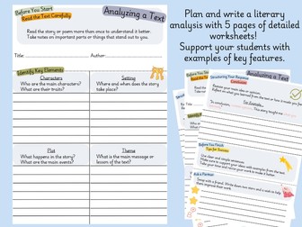 Analyzing Text / Literature  Worksheet - Ages 7-11