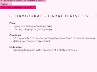 Characteristics of phobias lesson (new spec 2027)