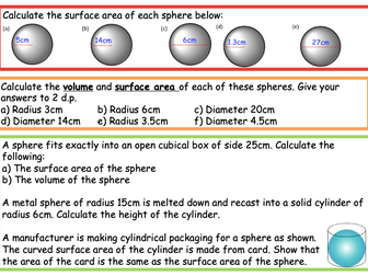 Volume & Surface Area of Spheres RAG activity