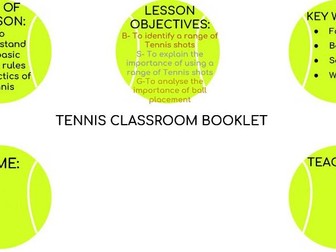 Tennis classroom wet weather powerpoint/ booklet