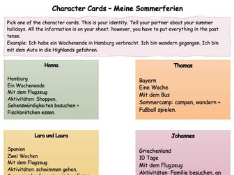 SPEAKING: "Meine Sommerferien" - Character Cards