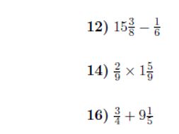 Operations between fractions and mixed numbers worksheets (with solutions)