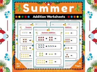Summer Addition Worksheets : Elementary Grade Activity for Summer Break