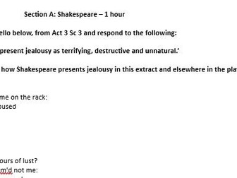 3: A Level Literature Paper 1: Love Through the Ages - Full Exam Paper (with Othello for section A)