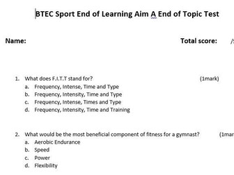 Component 2 LA.A Topic Test BTEC TECH Sport (Pearson)