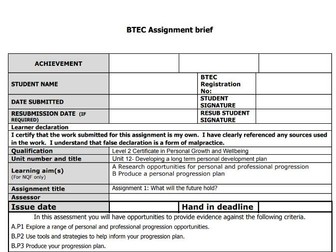 Personal growth and wellbeing-Unit 12: assignment brief