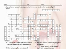 Bad Habits Addictions Crossword Puzzle Teaching Resources Bad Habits Addictions Crossword Puzzle Teaching Resources