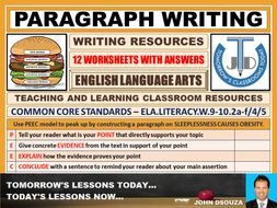 PARAGRAPH WRITING - 12 WORKSHEETS WITH ANSWERS | Teaching Resources