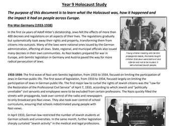 Y9 Holocaust Study - Reading and Tasks