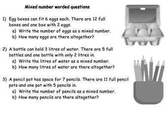 Mixed number worded questions