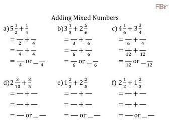 Adding & Subtracting Mixed Numbers - Worksheet