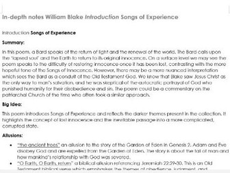 Teacher notes William Blake's Introduction from Songs of Experience