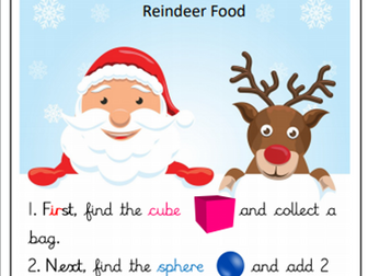 KS1: Christmas - Identify 3D shapes on a shape hunt to make reindeer food.
