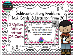 Subtraction Story Problems Task Cards: Subtraction from 20
