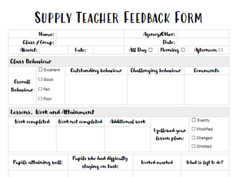 Supply/Substitute Teacher Feedback Form