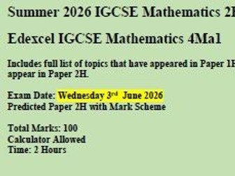 Edexcel IGCSE Mathematics Predicted Paper 2H June 2026