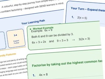 Expanding and Factorising Worksheets – Progressive Pack for KS2 to KS3 10-page printable PDF