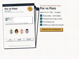 Por vs Para Spanish Worksheets KS3